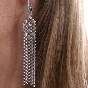 SG LIQUID METAL BALL CHAIN DROP SILVER MESH FRINGE EARRINGS E31 Sergio Gutierrez